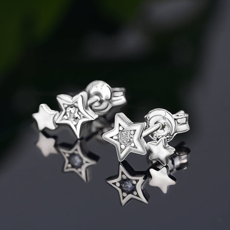 CZ Shooting Star Earrings Stud Sterling Silver Stud Earrings