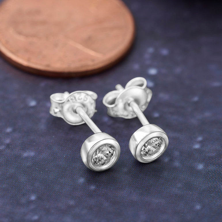 CZ Geometric Circle Stud Earrings Sterling Silver Stud Earrings