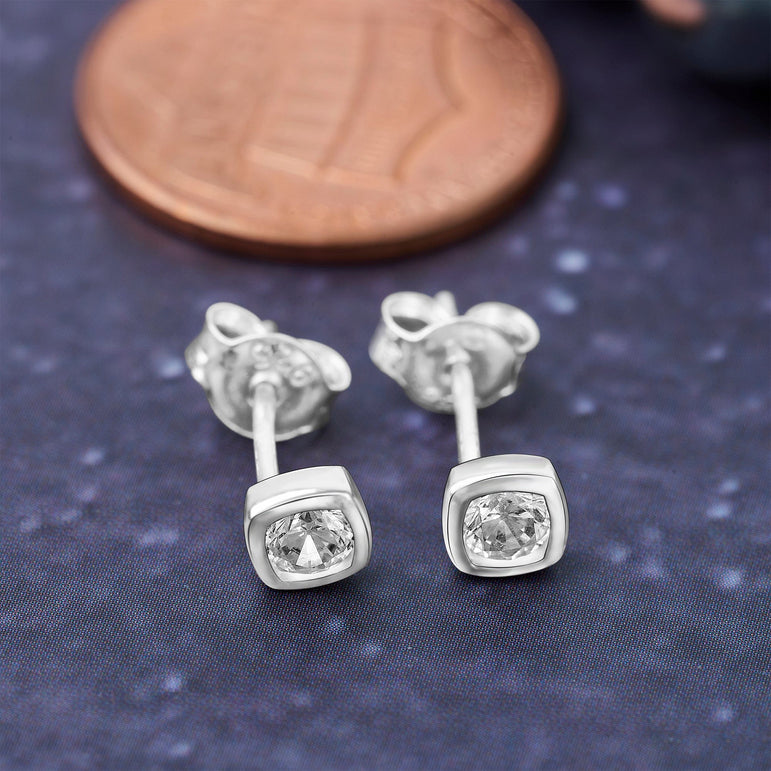 CZ Geometric Square Stud Earrings Sterling Silver Stud Earrings