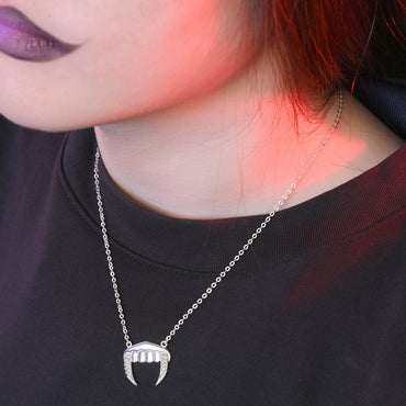 Gothic Vampire Fangs Necklace Sterling Silver Pendant Necklace