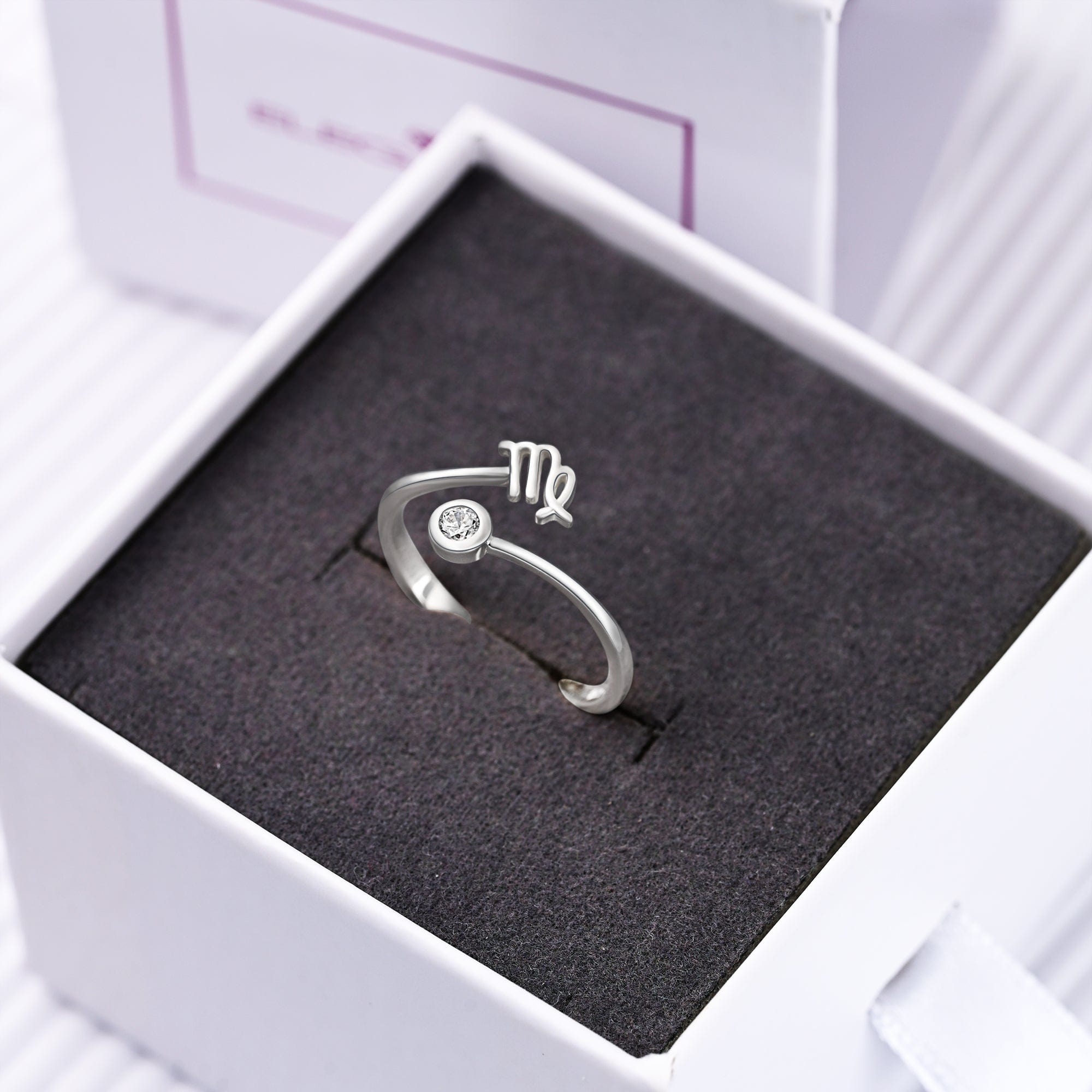 Zodic Sign Rings Virgo Ring Silver Adjustable Zodiac Sign Ring - Eleganzia Jewelry
