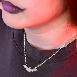 CZ Vampire Bat Necklace Sterling Silver Pendant Necklace