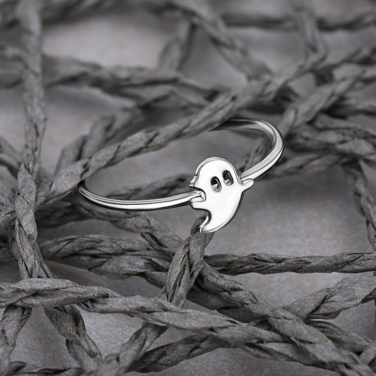 Ghost Ring My Boo Cute Ghost Ring Sterling Silver - Eleganzia Jewelry