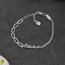 Cursive Love Link Chain Bracelet Sterling Silver Bracelet