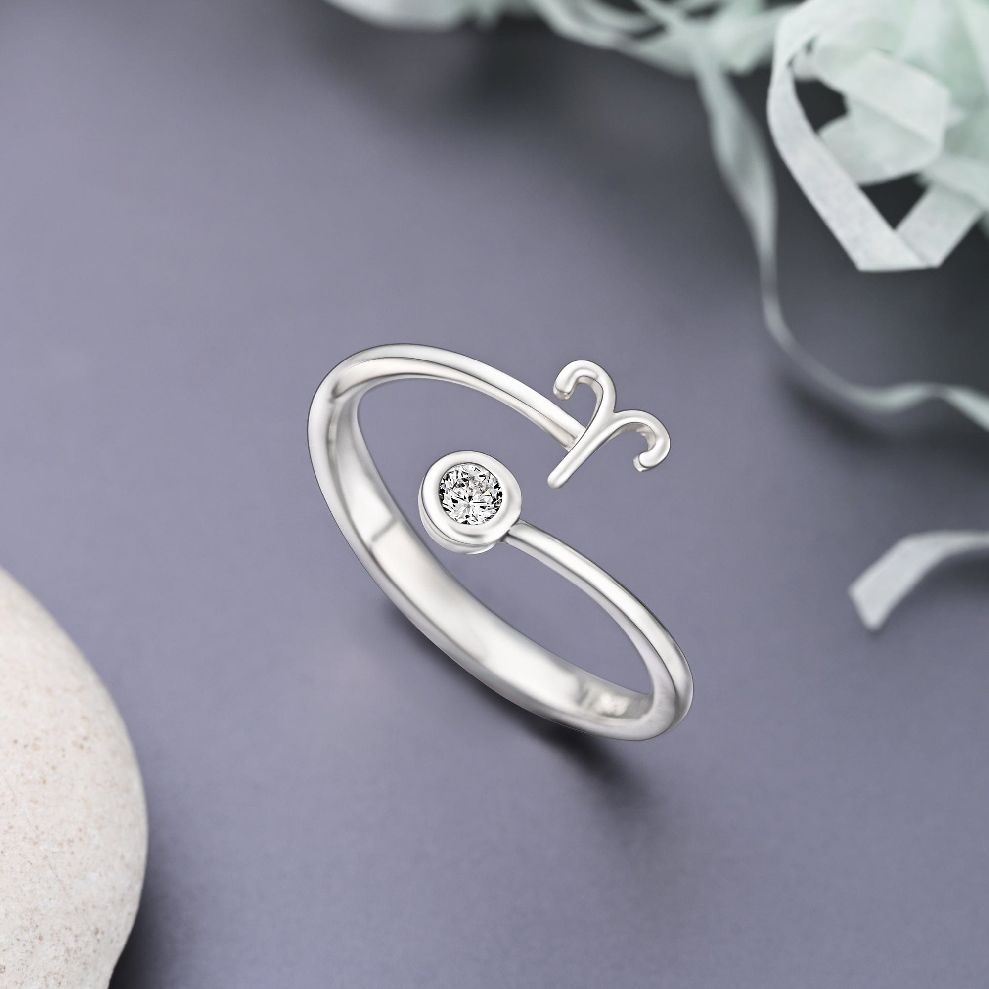 Aries Ring Silver Adjustable Zodiac Sign Ring - Eleganzia Jewelry
