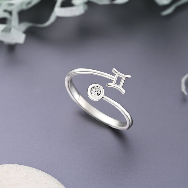 Gemini Ring Sterling Silver Adjustable Zodiac Sign Ring Ring