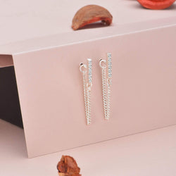 CZ Bar Dangling Stud Earrings Sterling Silver