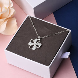 Lucky Infinity Heart Four Leaf Clover Necklace Silver Pendant Necklace