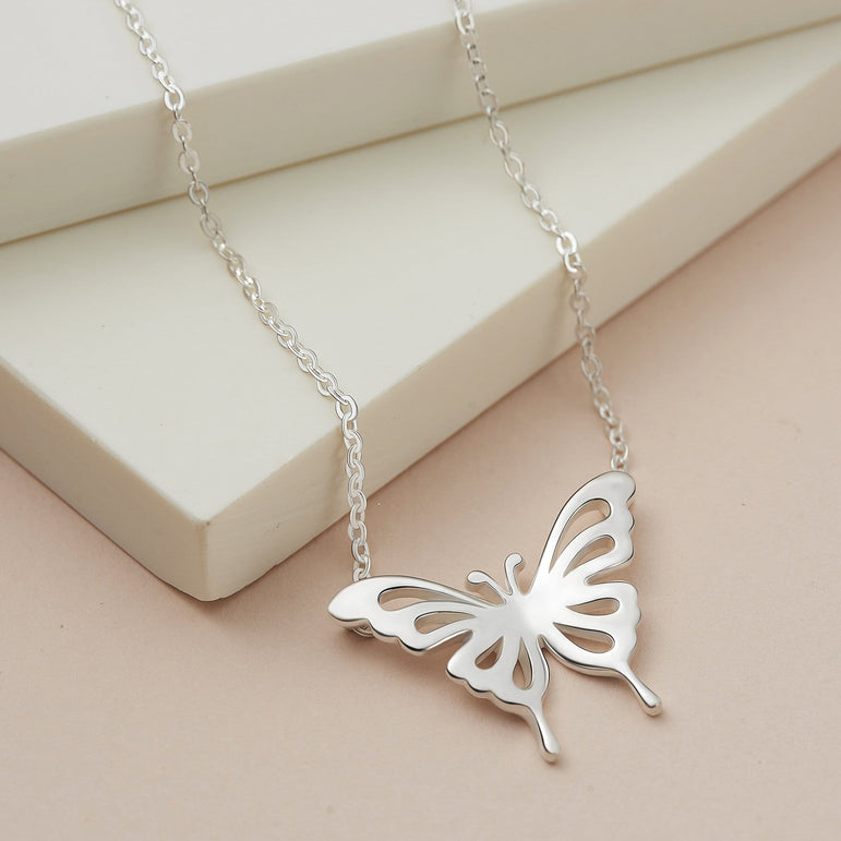 Classic Butterfly Sterling Silver Necklace Bracelet