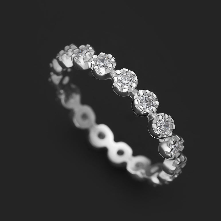 CZ Beaded Sterling Silver Stackable Rings