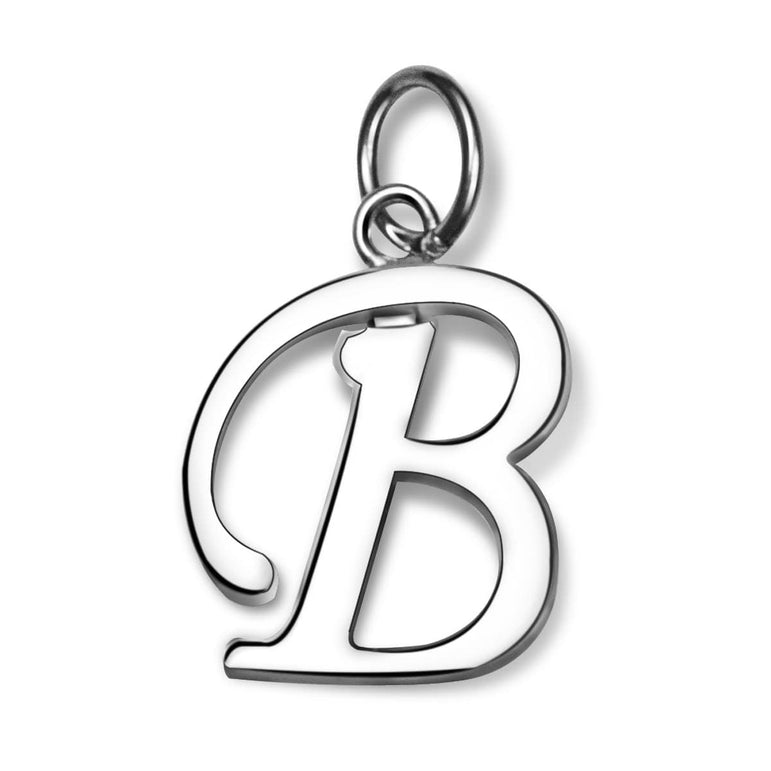 Simple Initial Sterling Silver Pendants, 26 Alphabets Pendant Necklace B