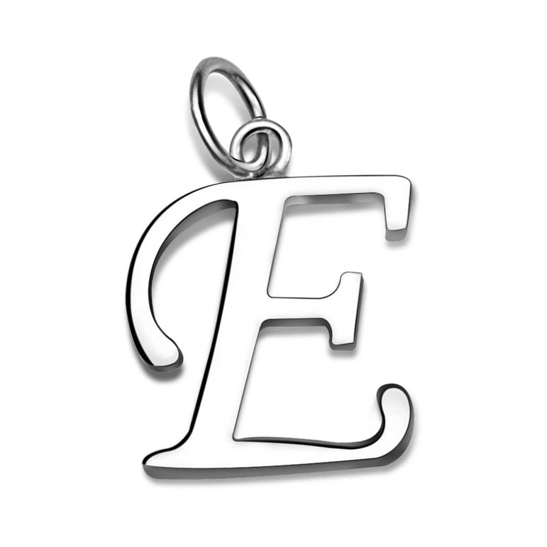 Simple Initial Sterling Silver Pendants, 26 Alphabets Pendant Necklace E