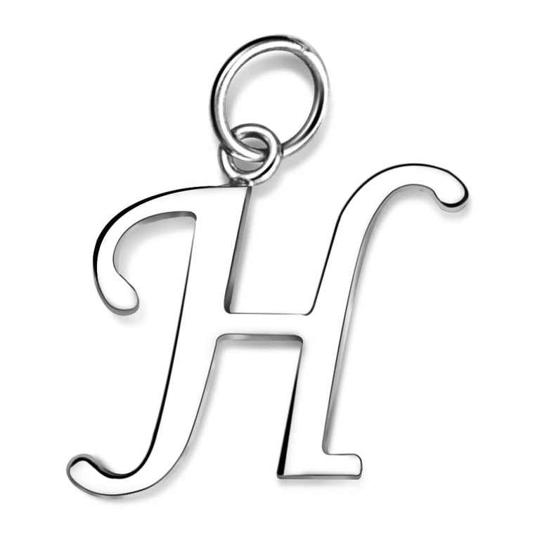 Simple Initial Sterling Silver Pendants, 26 Alphabets Pendant Necklace H