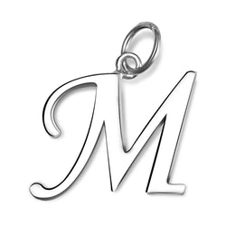 Simple Initial Sterling Silver Pendants, 26 Alphabets Pendant Necklace M