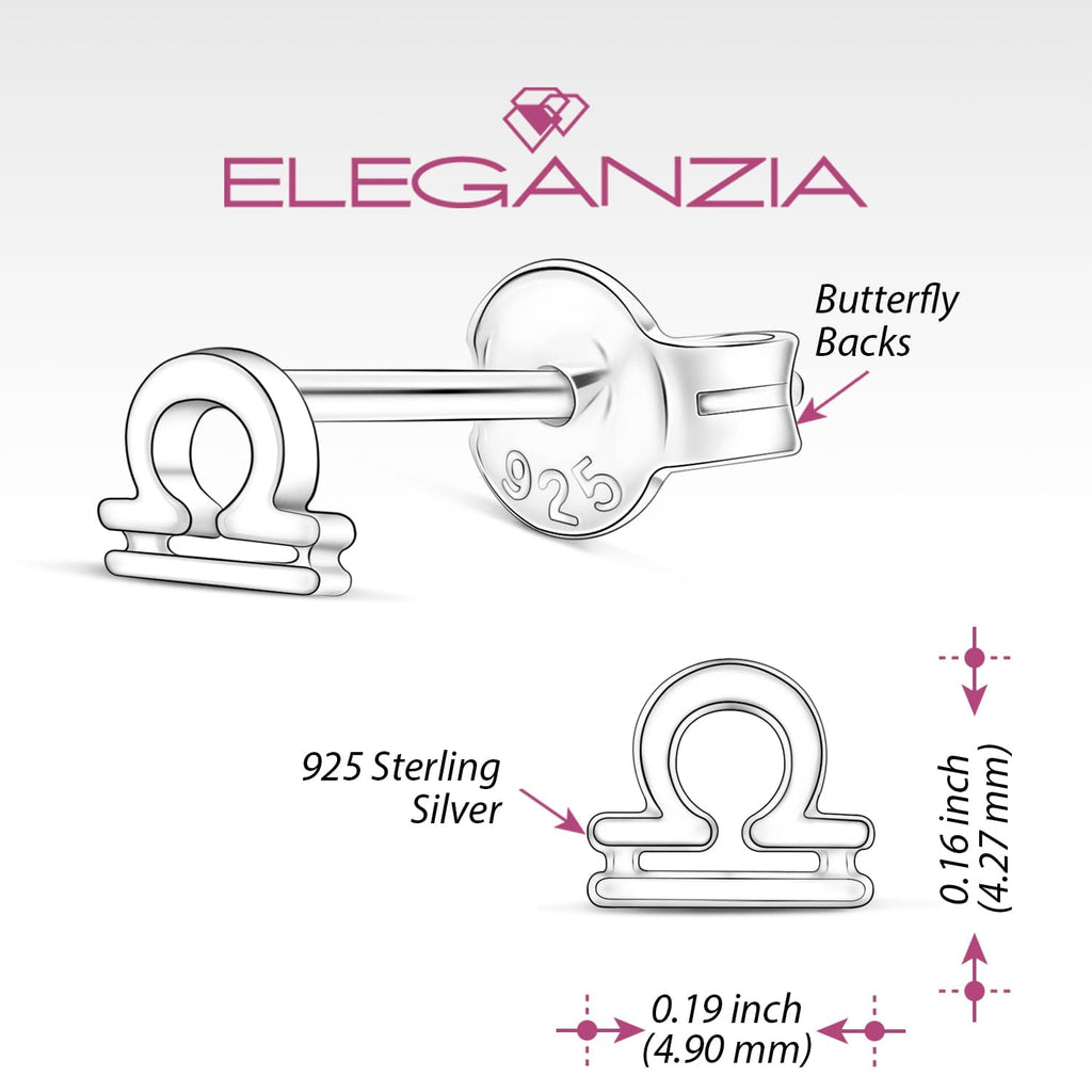 Zodiac Libra Earrings Stud Sterling Silver - Eleganzia Jewelry