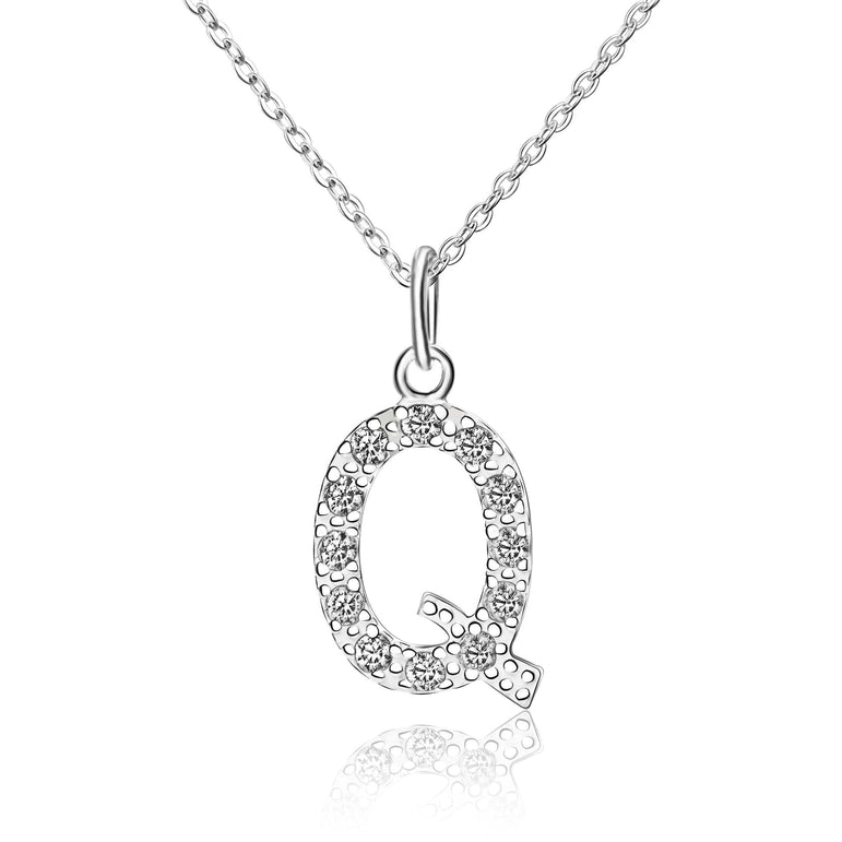 CZ Initial Necklaces Sterling Silver, 26 Alphabets