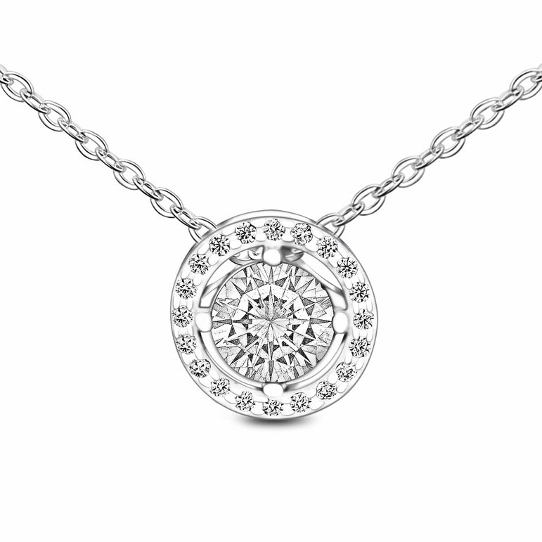 Round Sparkle Halo Necklace Sterling Silver Pendant Necklace