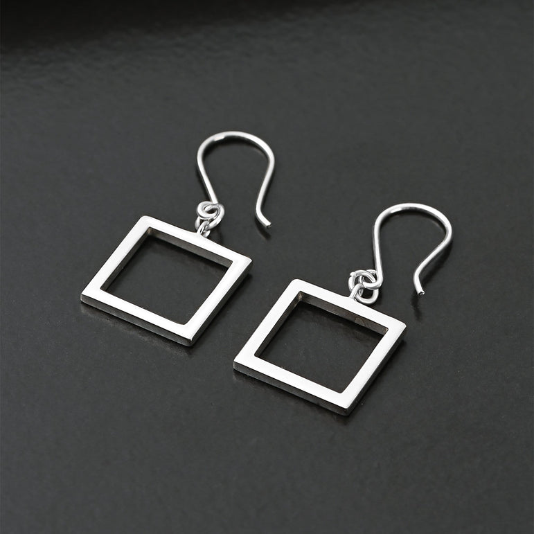 Open Square Sterling Silver Dangle Earrings for Her Drop Earrings