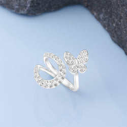 Silver Butterfly Ring Bypass Ring Band Adjustable Adjustable Ring