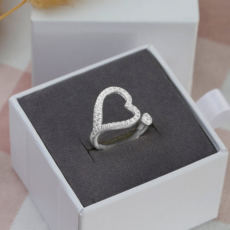 Sparkling CZ Open Heart Ring Adjustable Silver Ring Adjustable Ring