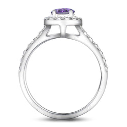 Amethyst Engagement Ring Vintage Halo Ring Silver Promise Ring
