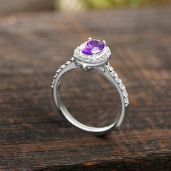 Amethyst Engagement Ring Vintage Halo Ring Wedding Band Promise Ring