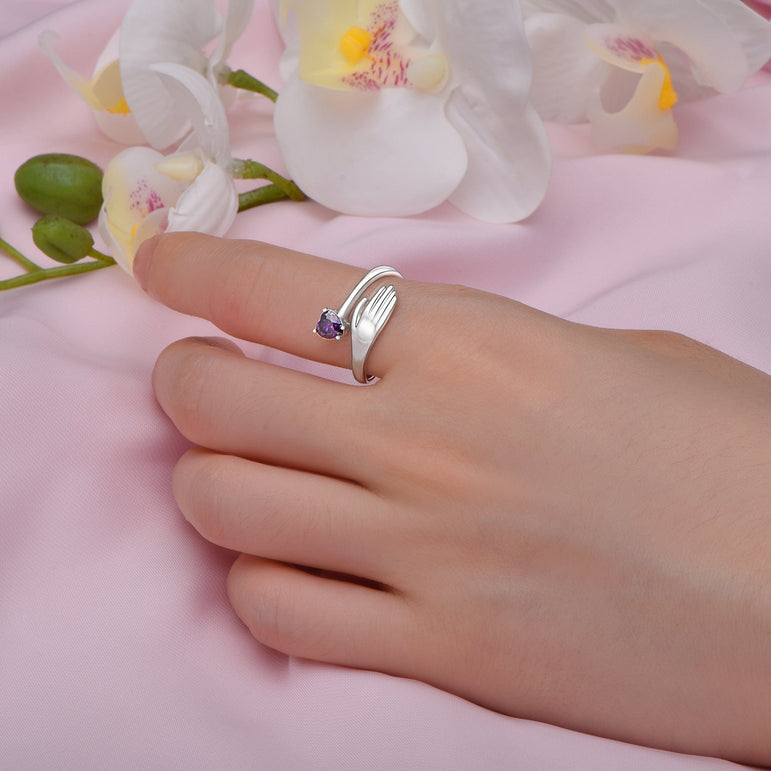 Amethyst Love Hug Ring Sterling Silver Adjustable Adjustable Ring