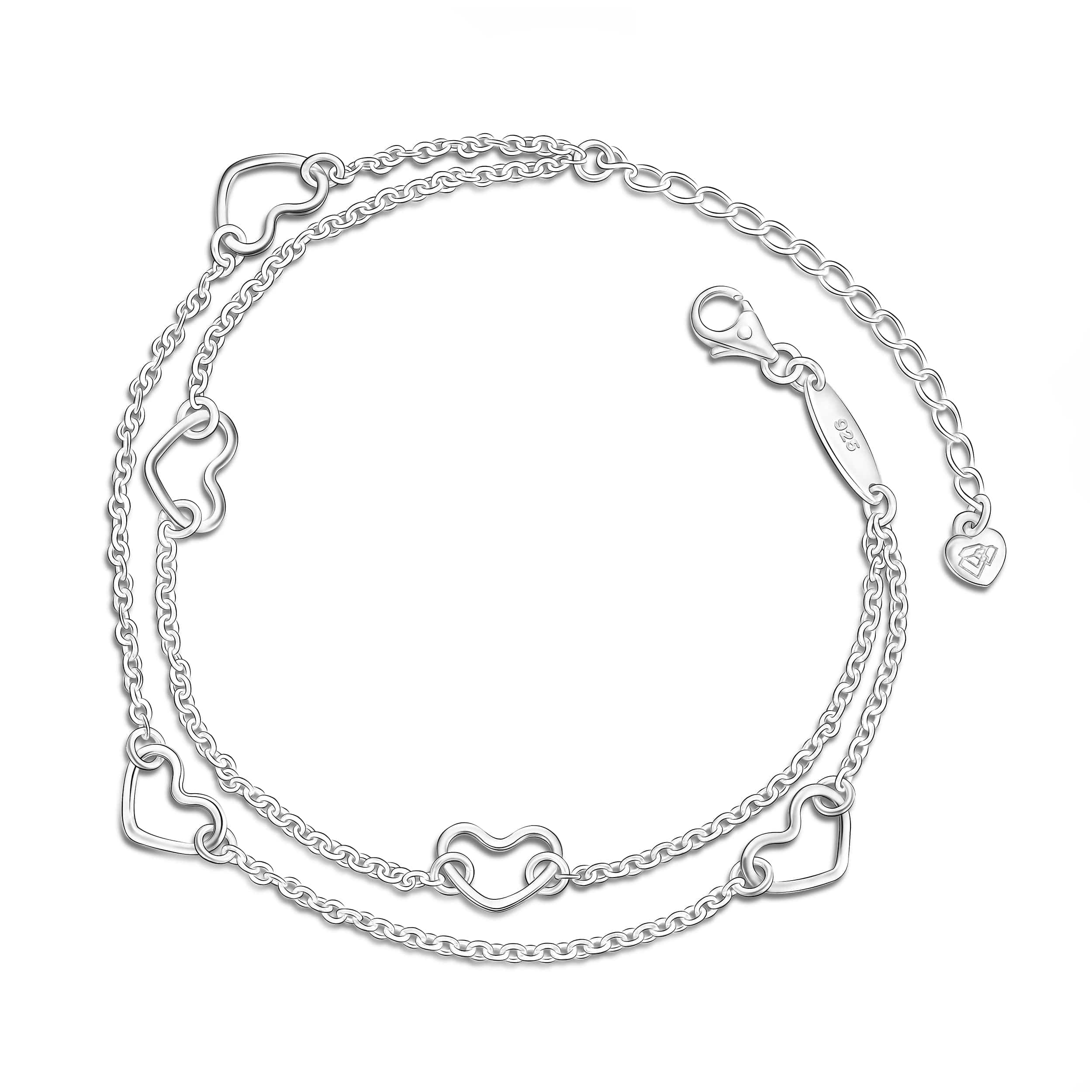 Layered Open Heart Anklet Sterling Silver Anklet High Polished