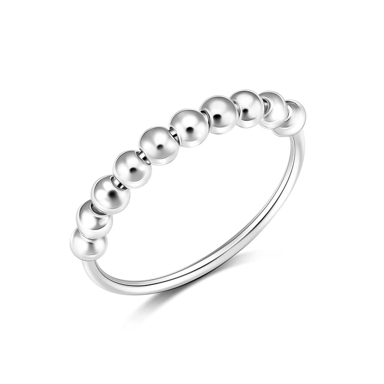 Anti Anxiety Ring Bead Stress Relief Ring Sterling Silver Stacking Ring
