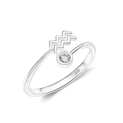 Aquarius Ring Sterling Silver Adjustable Zodiac Sign Ring Ring