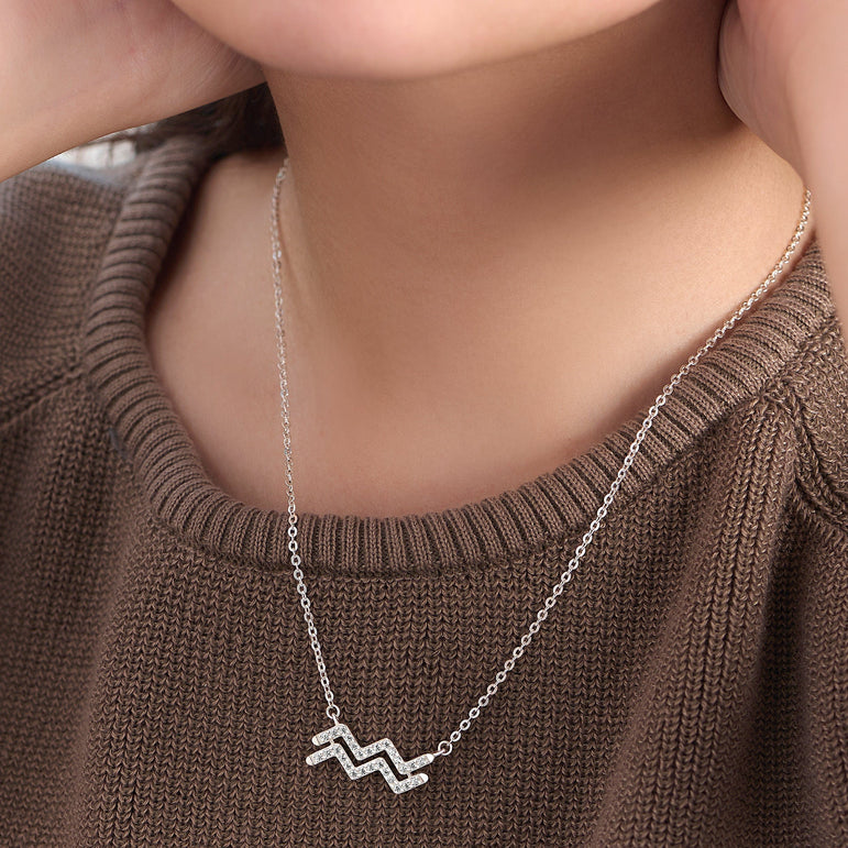 Aquarius Zodiac Necklace Silver Astrology Constellation Necklace Horoscope Jewels Pendant Necklace