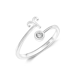 CZ Zodiac Ring Sterling Silver Adjustable 12 Constellation Rings Ring Aries / High Polished