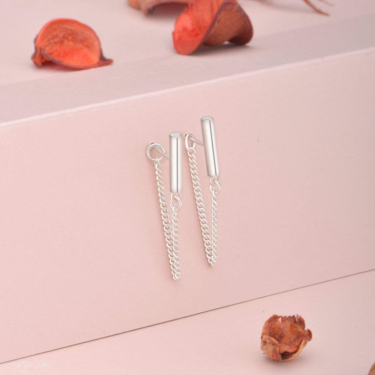 Bar Dangling Stud Earrings Sterling Silver - Eleganzia Jewelry Stud Earrings