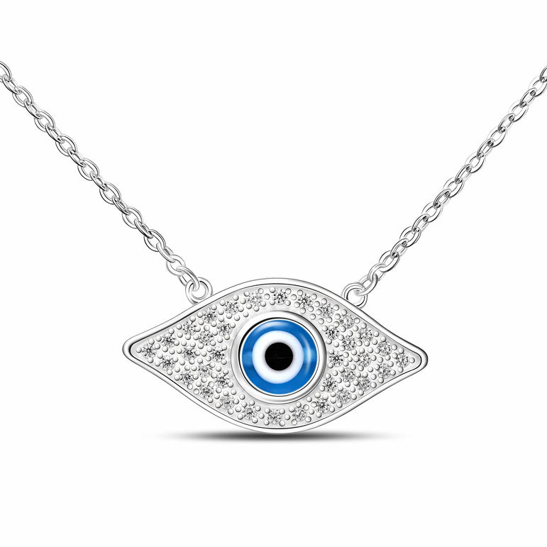 CZ Evil Eye Necklace Sterling Silver with Blue Evil Eye Bead Pendant Necklace