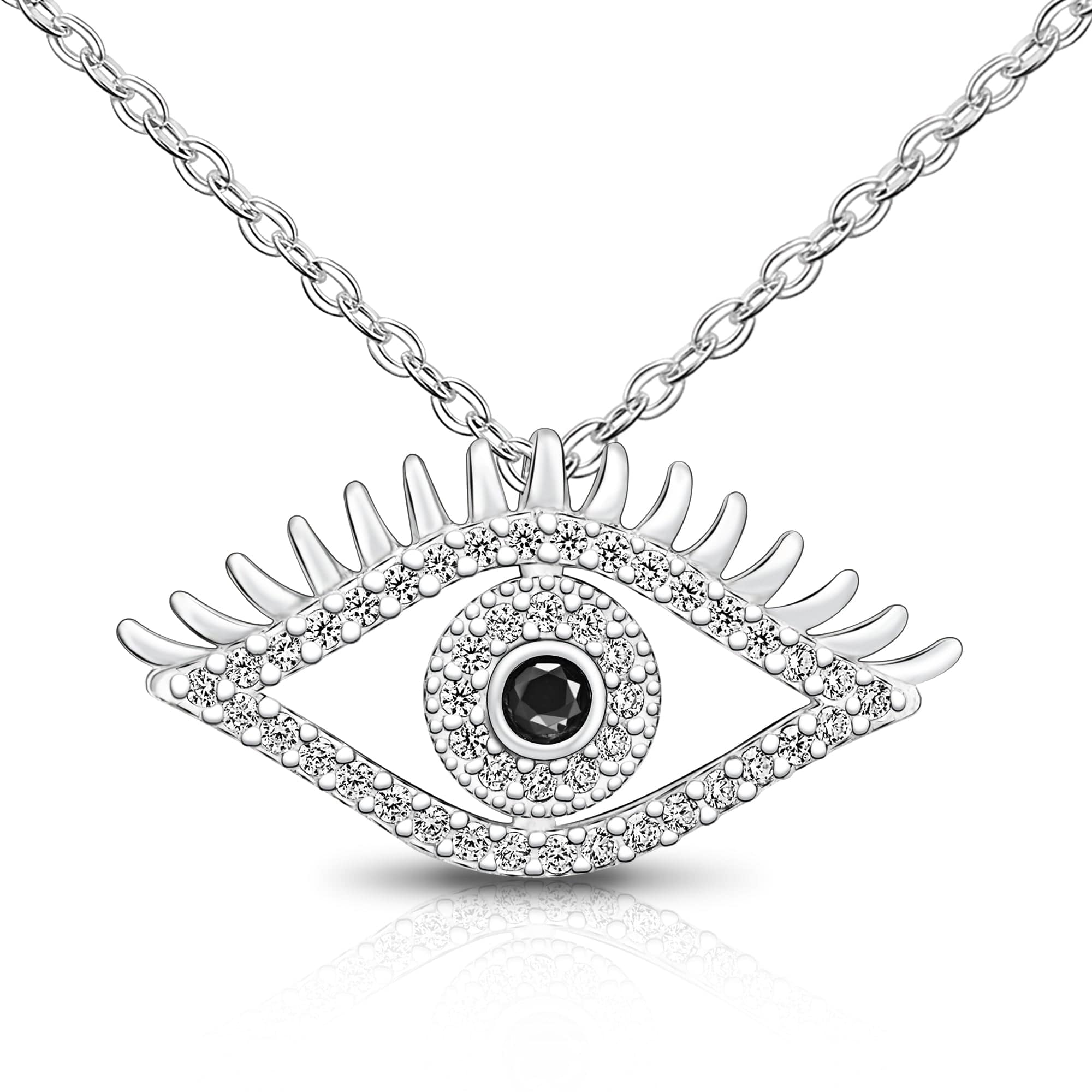 CZ Regal Evil Eye Necklace with Lashes Sterling Silver Pendant Necklace