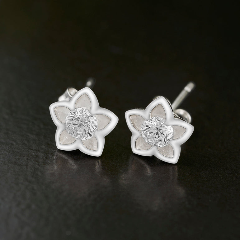 Blooming Cubic Zirconia Flower Stud Earrings Silver Stud Earrings