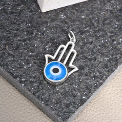 Minimalist Hamsa Hand Blue Evil Eye Pendant Pendant