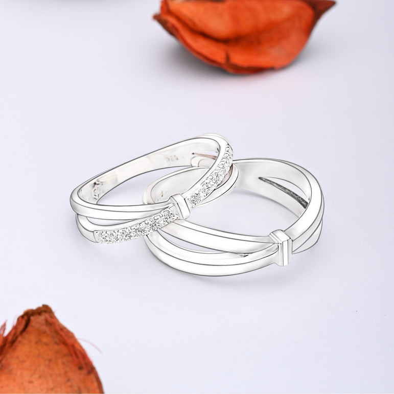 CZ Enchanted Bow Silver Couple Promise Rings Set Couple Ring