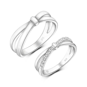 CZ Enchanted Bow Silver Couple Promise Rings Set Couple Ring