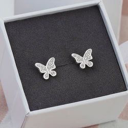 Dazzling CZ Butterfly Earrings Studs Sterling Silver Stud Earrings