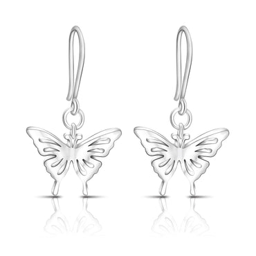 Classic Silver Butterfly Dangling Earrings Drop Earrings