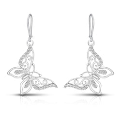 CZ Butterfly Earrings Silver Dangle Earrings Drop Earrings