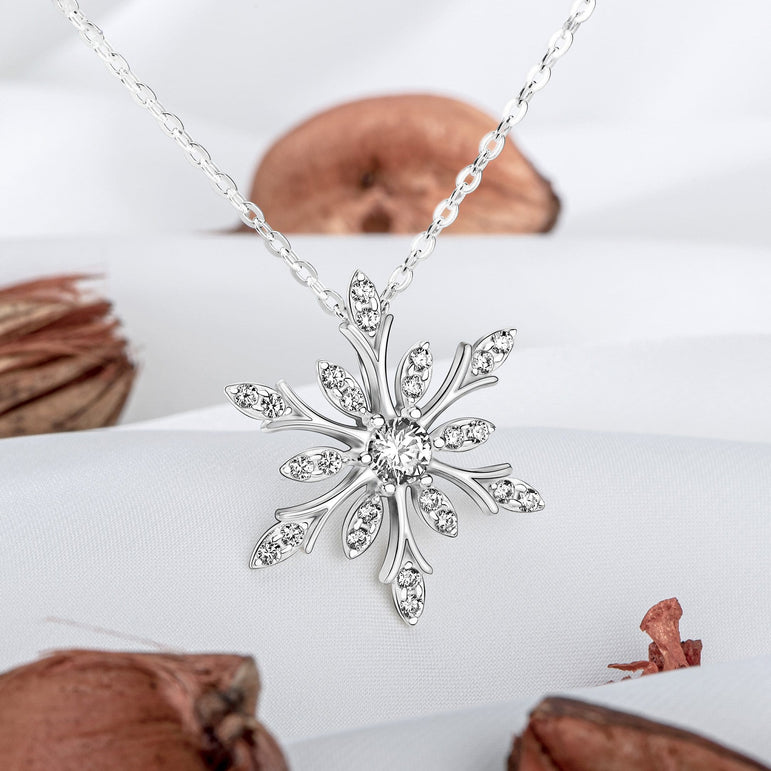 Sterling Silver Rectangle Snowflake Necklace - A Twist of Whimsy