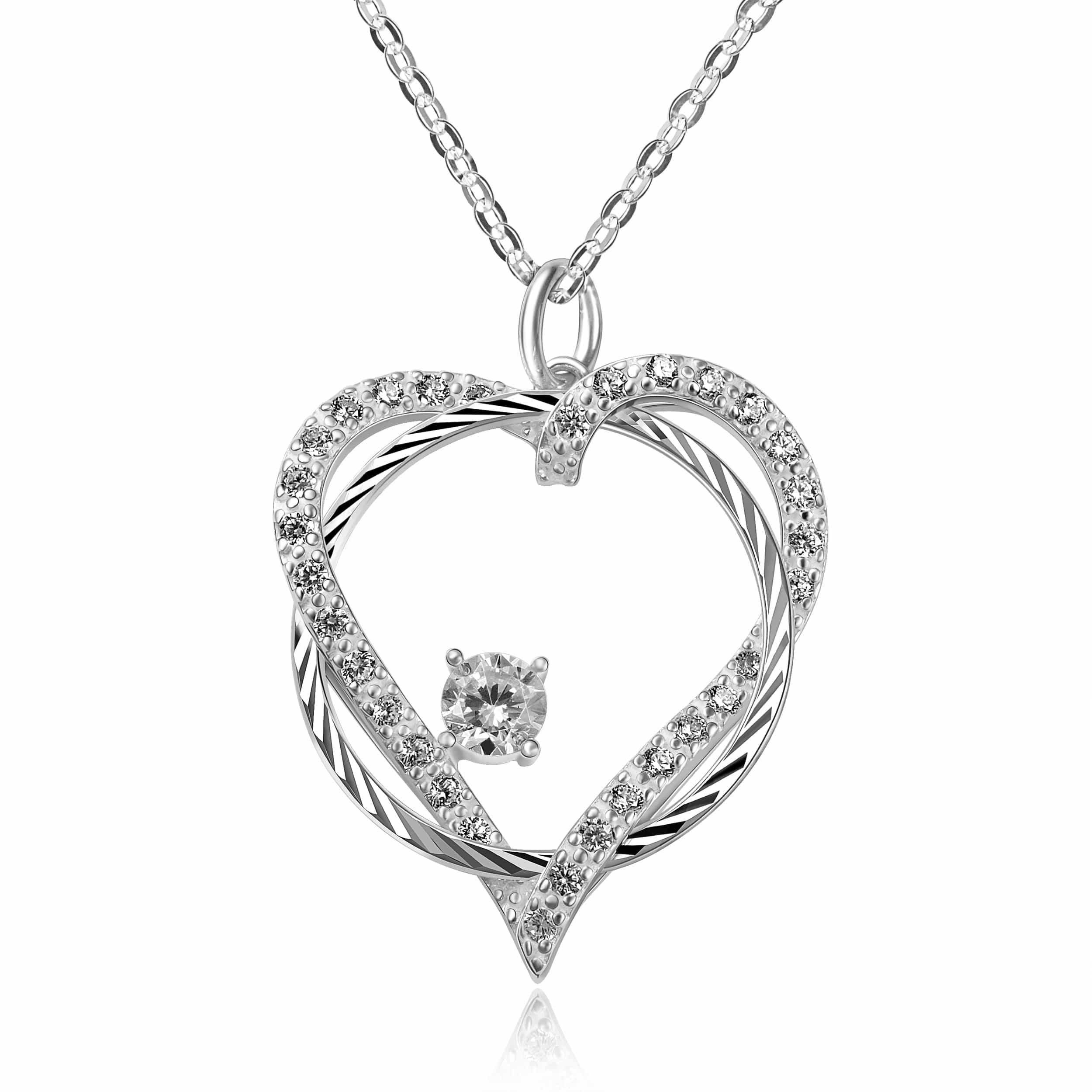 Circle Interlocked Heart Necklace Sterling Silver Pendant Necklace Pendant + Chain