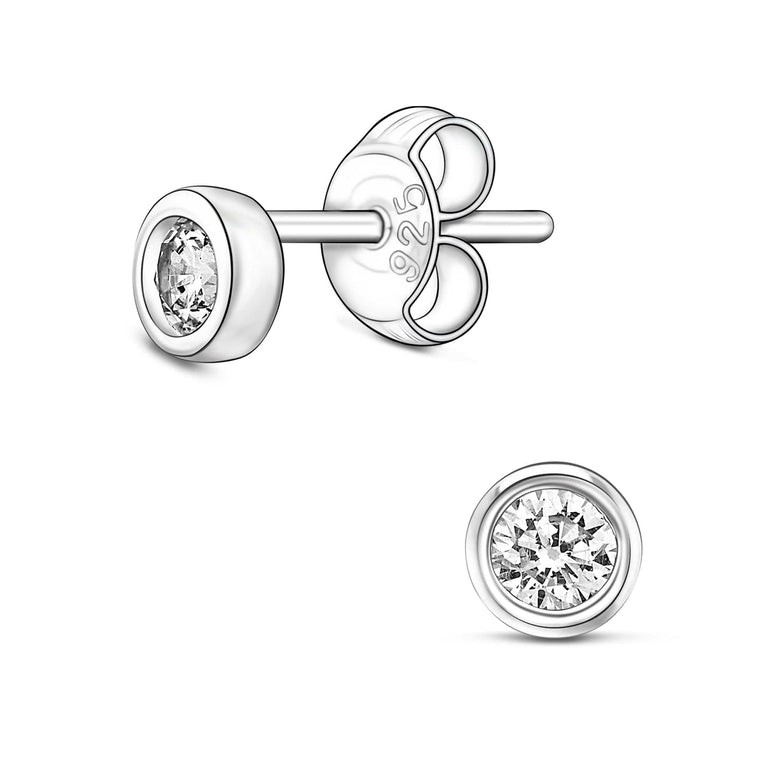 CZ Geometric Circle Stud Earrings Sterling Silver Stud Earrings High Polished