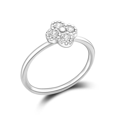 CZ Lucky Clover Silver Stackable Ring Ring
