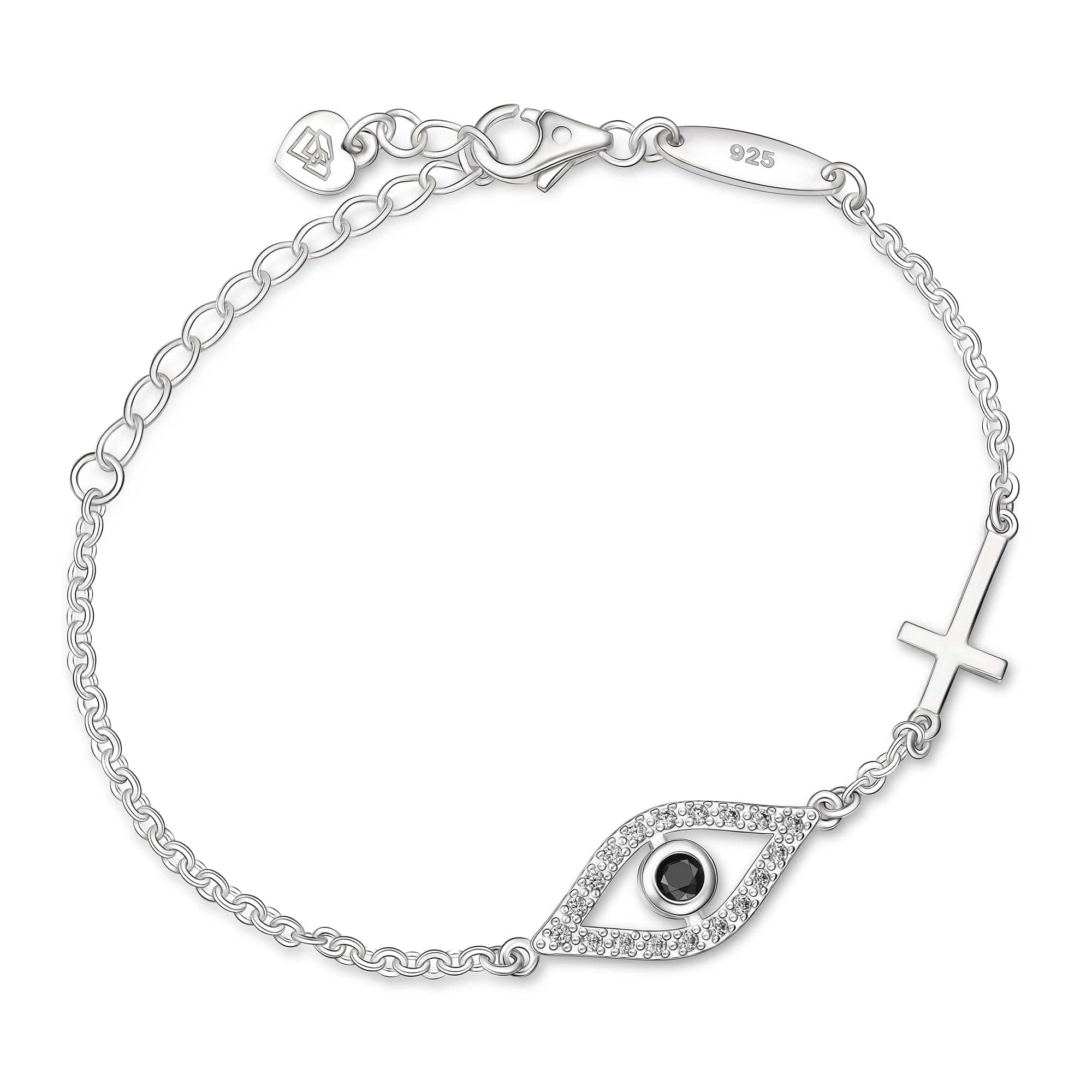 CZ Evil Eye Bracelet with Sterling Silver Cross Charm Bracelet