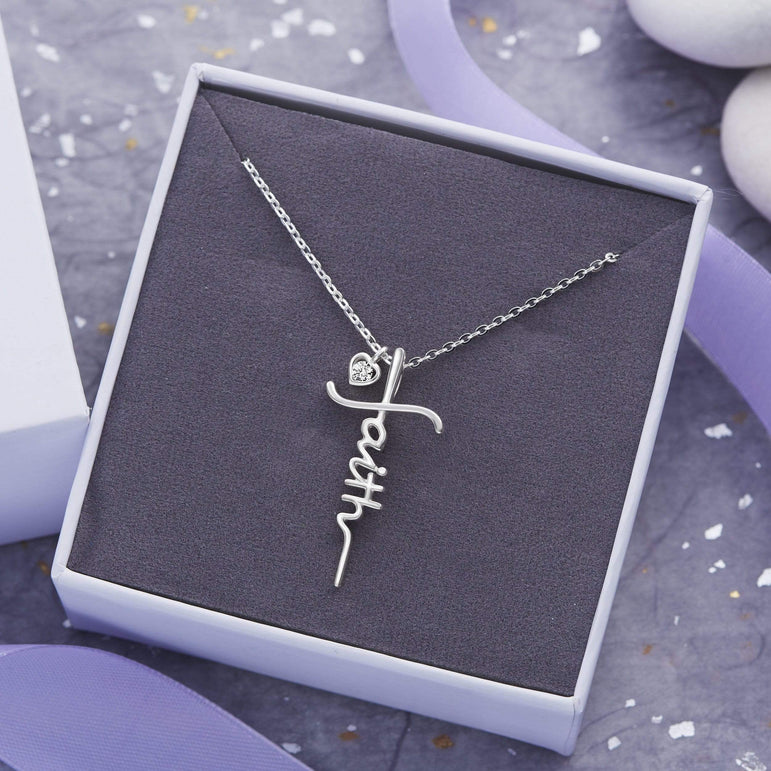 YAFEINI Collana Con Croce In Argento 925 - Ciondolo Religioso Inciso Faith Hope Love
