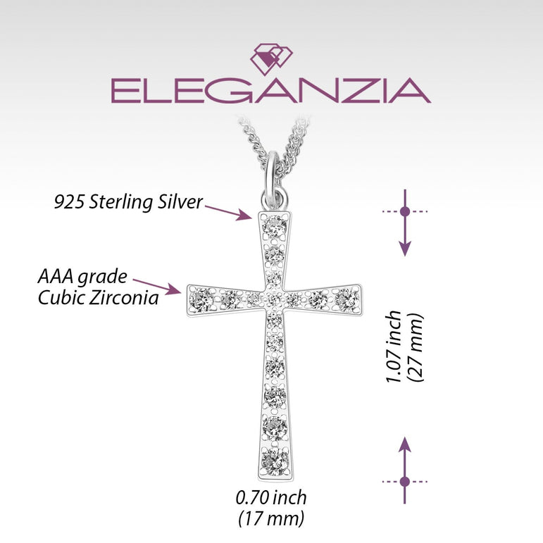 CZ Cross Necklaces For Girls Sterling Silver Pendant Necklace Pendant + Chain