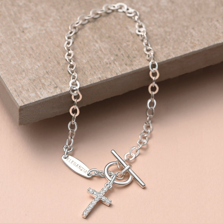 CZ Cross Bracelet in T-Bar Sterling Silver Bracelet Bracelet